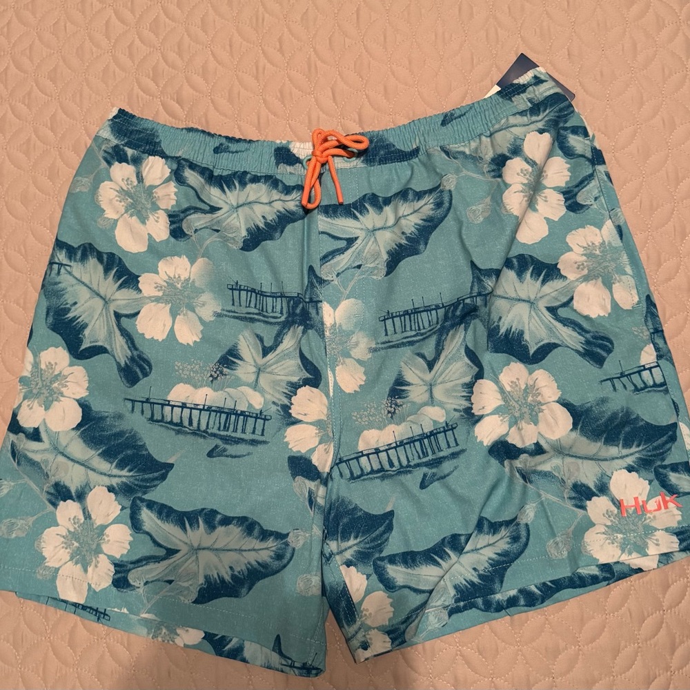 Huk Men's Blue Floral Swim Shorts